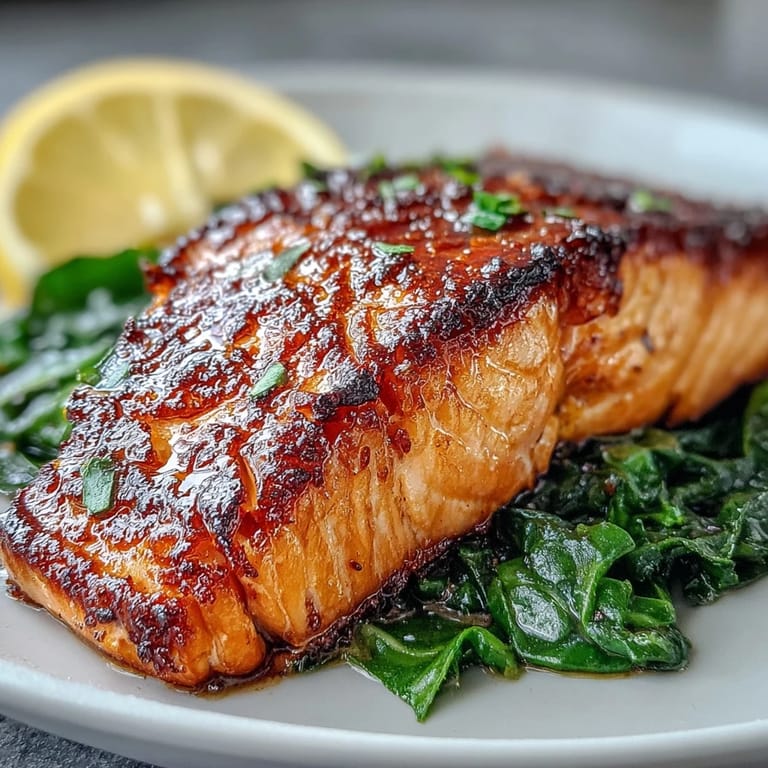 Crispy-skinned Air Fryer Salmon and Swiss Chard topped with golden fillets and tender wilted greens, ready to serve.