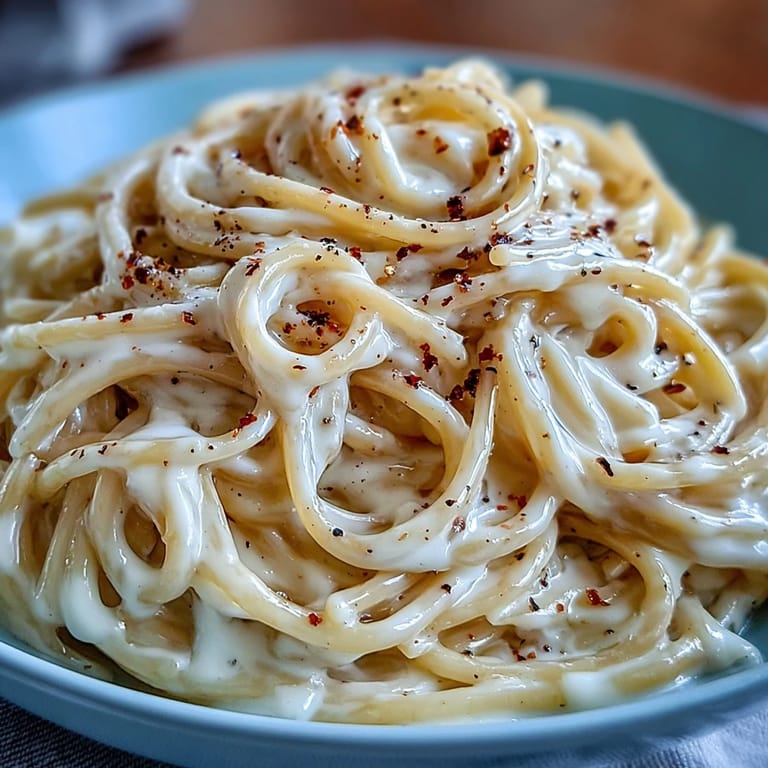 Steaming Cacio e Pepe twirls on a fork beside a glass of crisp white wine and a Parmesan wedge.