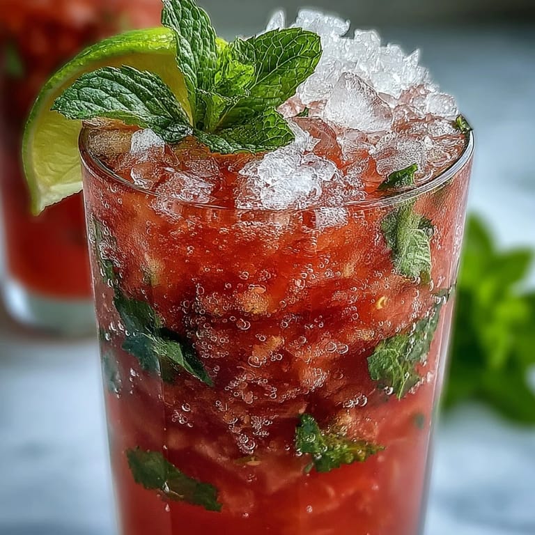 A freshly made Guava Mojito cocktail with muddled mint leaves, lime wedges, and a lime wheel garnish.