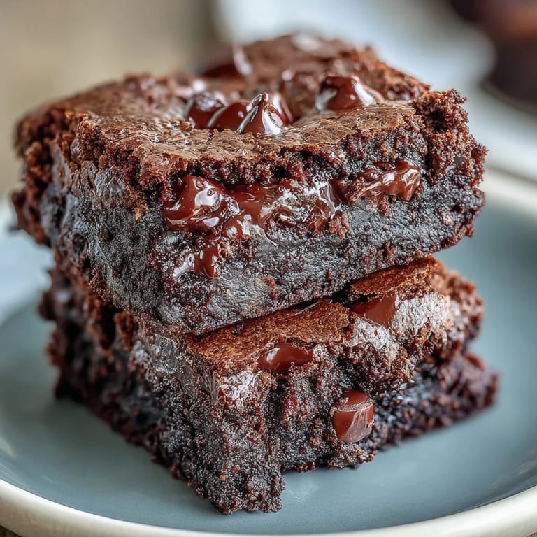 A slice of fudgy Greek Yogurt Brownies held by a hand with a bite taken out to show the moist interior.