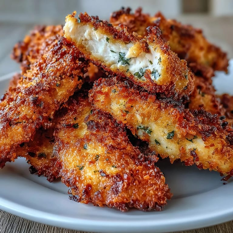 Close-up view of golden Crispy Panko Ranch Chicken Tenders showcasing the crunchy texture and juicy interior.