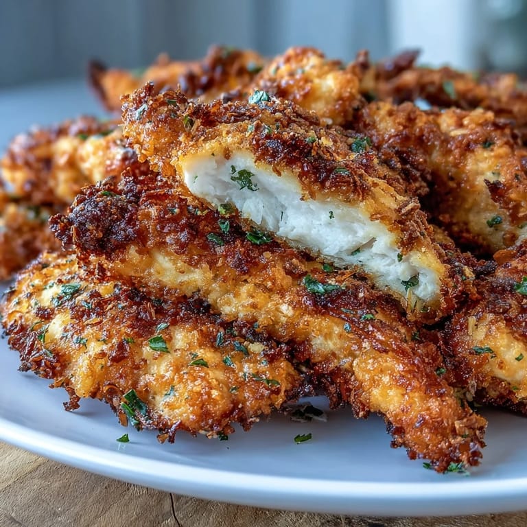 Crunchy Crispy Panko Ranch Chicken Tenders resting on a tray with fresh parsley garnish.