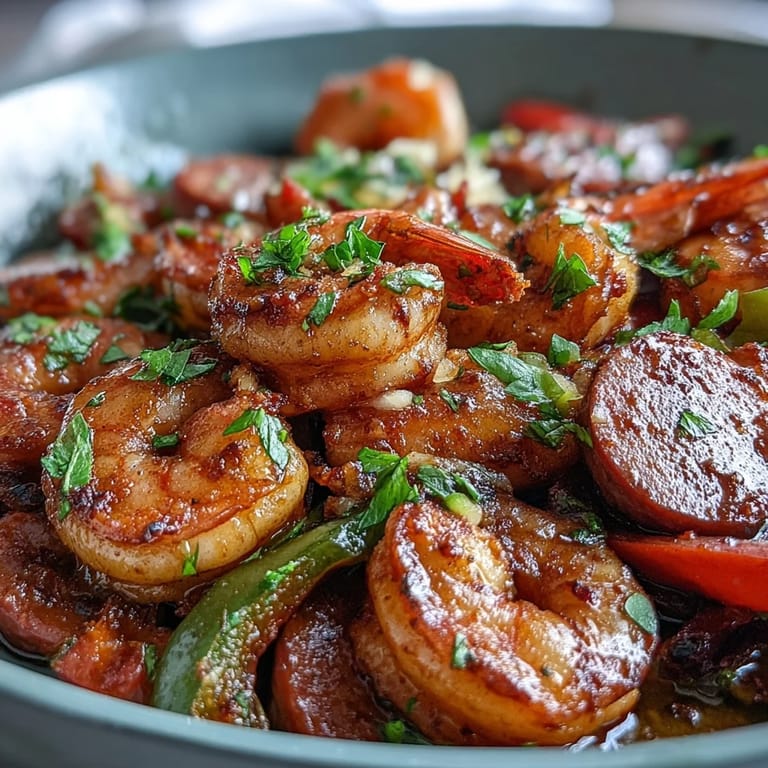 Zesty Keto Cajun Shrimp and Sausage Skillet served over cauliflower rice with lemon wedges and fresh parsley garnish.