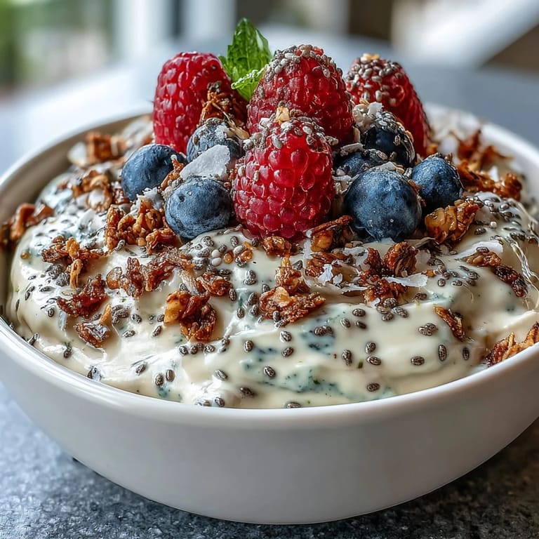 Spoon diving into a thick Berry Greek Yogurt Smoothie Bowl with fresh berries, chia seeds, and crunchy granola toppings in natural light.