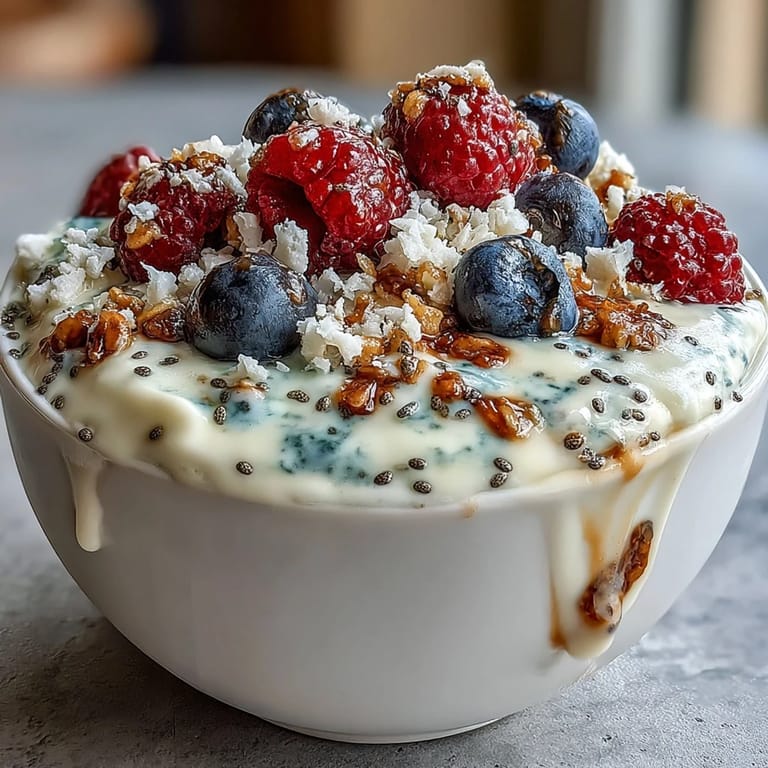 Overhead view of two vibrant Berry Greek Yogurt Smoothie Bowl servings with chia seeds and fresh fruit, ready to enjoy for breakfast.