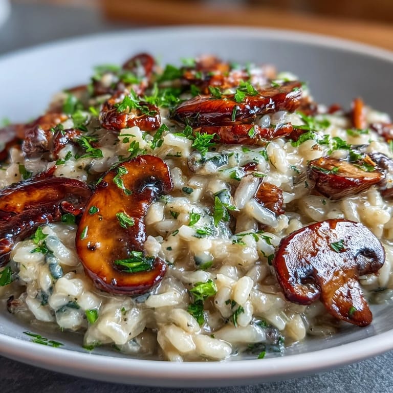 Creamy risotto with wild mushrooms and Parmesan, finished with a luxurious swirl of truffle oil for an elegant, savory bite.