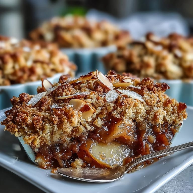 Crispy cardamom-scented crumble meets juicy spiced apples, served warm with a scoop of vanilla ice cream.