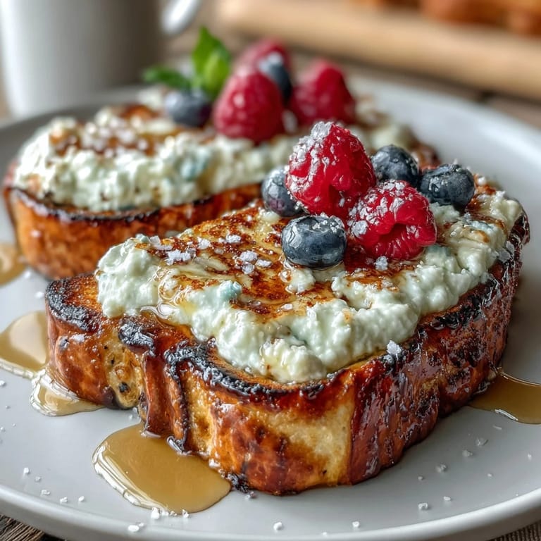 Golden toasted sourdough layered with fluffy ricotta, a sprinkle of sea salt, and juicy berries, finished with a luscious salted honey drizzle.