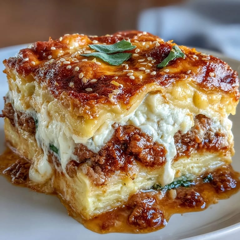 Comforting Dumpling Lasagna Bake featuring juicy pork, tender cabbage, and melty mozzarella layered between chewy wrappers.