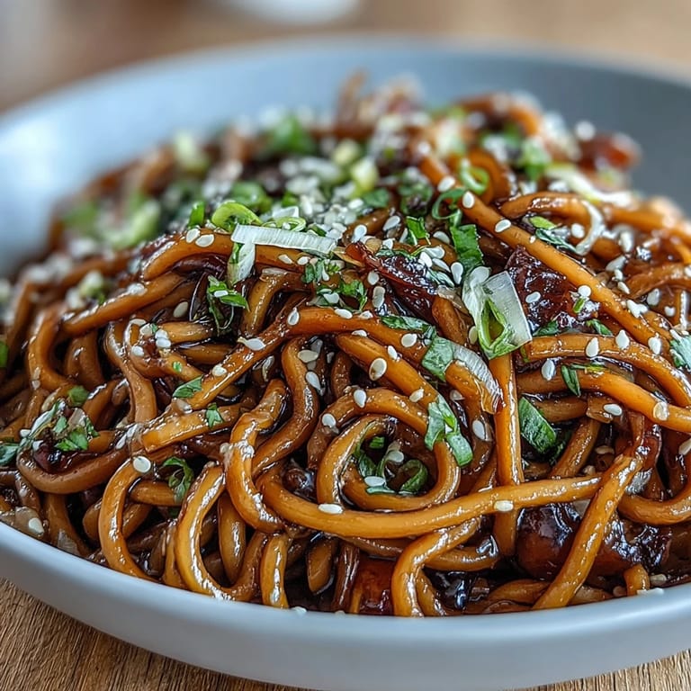 Aromatic Ginger Scallion Noodles with Soy Glaze, featuring tender noodles coated in a fragrant ginger-scallion sauce and balanced with a rich soy glaze, ideal for Asian-inspired dinners.