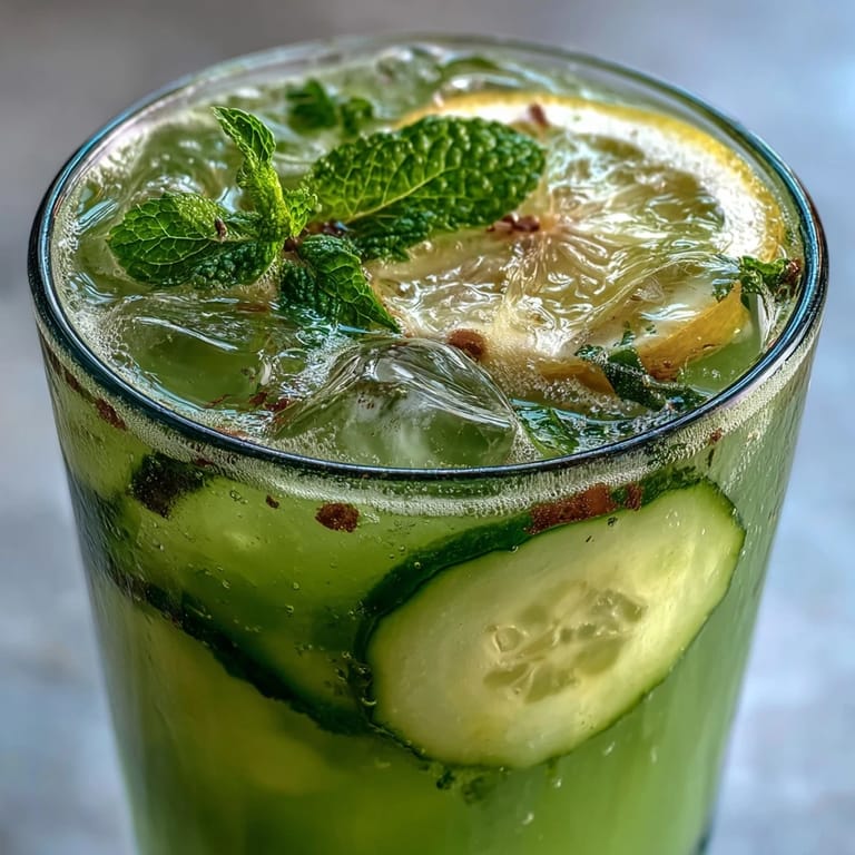 Crisp cucumber, sweet apple, and zesty ginger blend into a refreshing detox juice perfect for a healthy boost.
