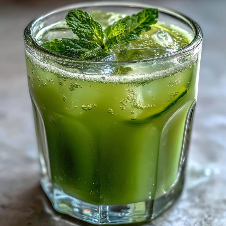 Invigorating green detox juice featuring cucumber, apple, and ginger, ideal for cleansing and energizing your day.