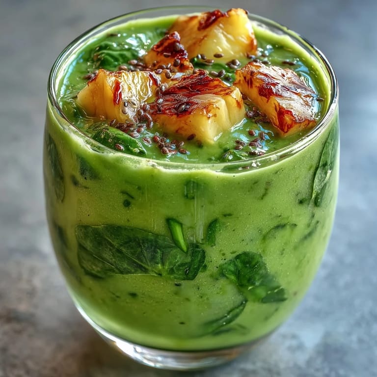 This creamy shamrock smoothie features juicy pineapple, tender spinach, and ripe banana for a refreshing, naturally sweet treat.