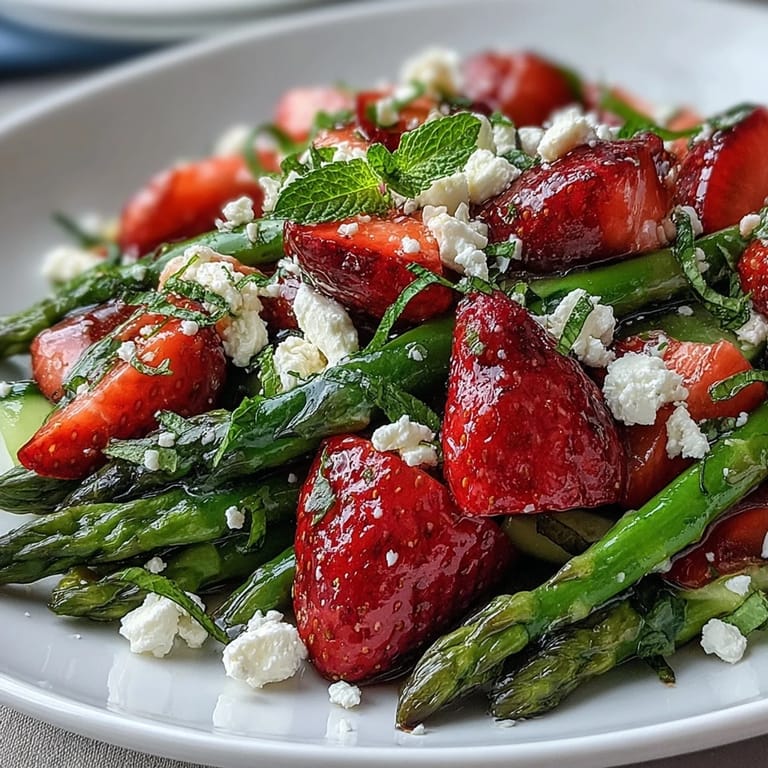 Refreshing cucumber and strawberry salad with mint, drizzled with lemon-honey dressing for a bright, garden-fresh side.  