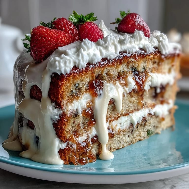 Layered vanilla sheet cake filled with tangy lemon curd, frosted with vanilla whipped cream, and garnished with edible flowers and berries.