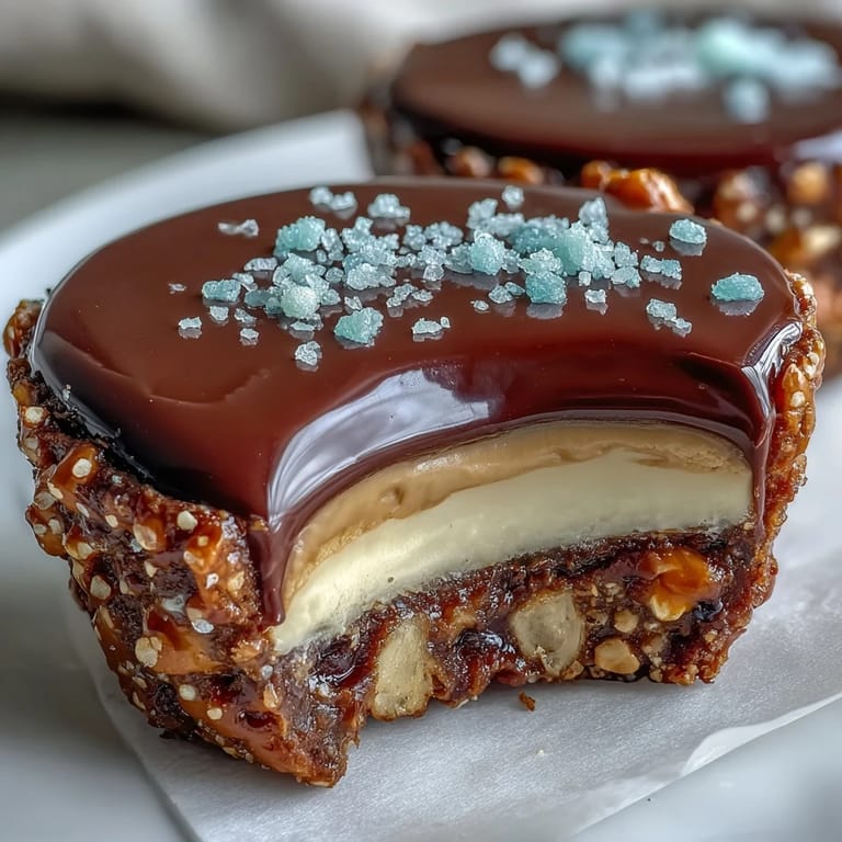 Rich chocolate cups with crunchy pretzel crust and creamy peanut butter filling, ideal for holiday baking or special celebrations.