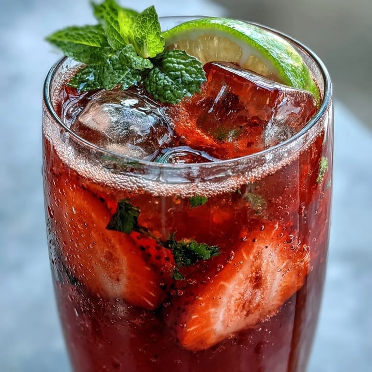 Vibrant Mexican strawberry agua fresca blending sweet strawberries, tangy lime, and chilled water for a summer drink.  