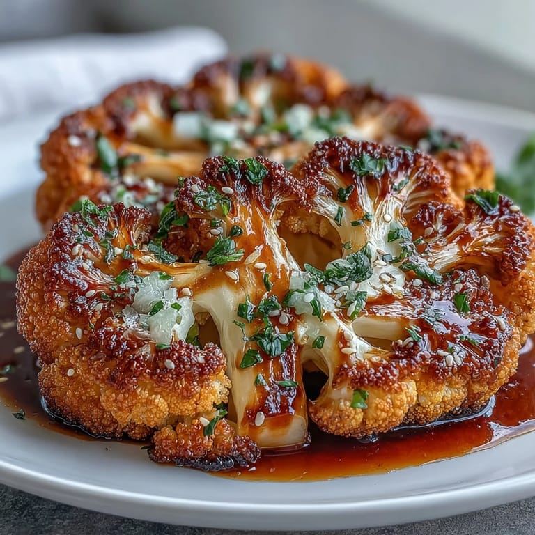 Oven-roasted cauliflower steaks drizzled with glossy homemade teriyaki sauce, perfect for a healthy Asian-inspired dinner.  