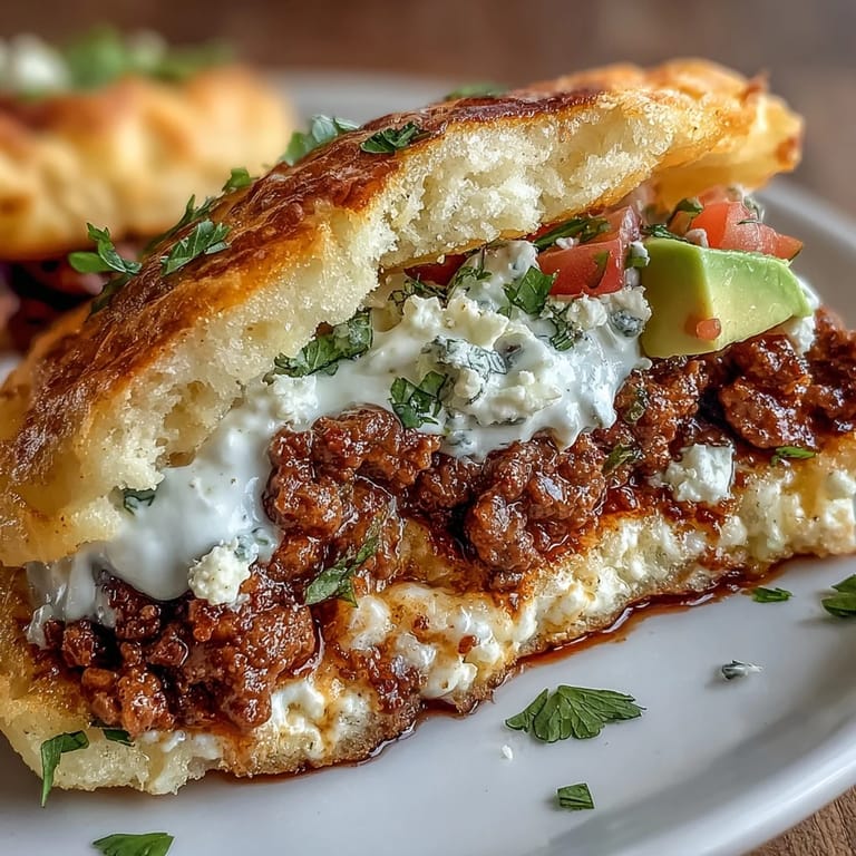 Delectable cloud bread tacos, a gluten-free delight piled high with taco meat and pico.
