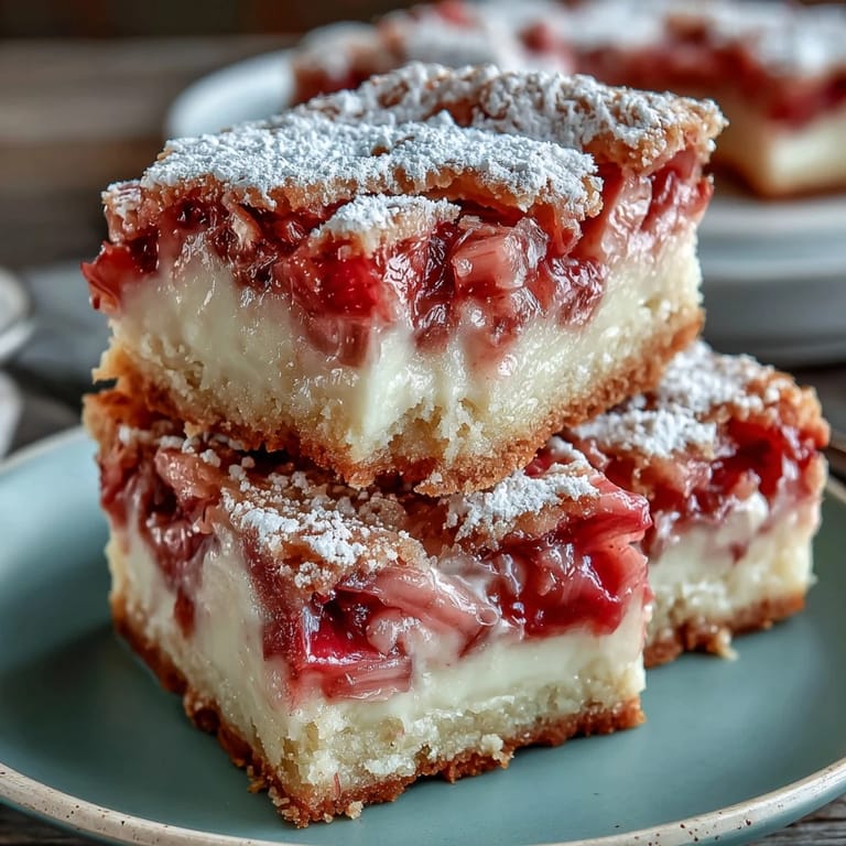 Tangy rhubarb and creamy custard top a crisp shortbread base in these bars.