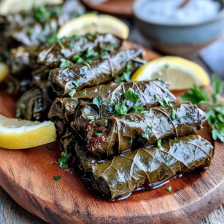 A close-up of flavorful Kurdish Dolma, showcasing the herbed rice filling inside.