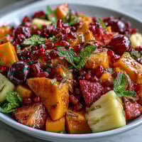 Vibrant tropical fruit platter with ripe mangoes, pineapples, and colorful fruits, perfect for summer parties or brunch gatherings.