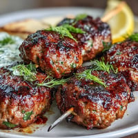 Juicy lamb kofta skewers seasoned with cumin and coriander, grilled to perfection and served with creamy tzatziki sauce.  