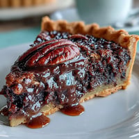 Decadent Kentucky Derby Chocolate Bourbon Pecan Tart artfully arranged with fluffy whipped cream.