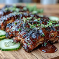 Tender Father's Day BBQ Rib Board with smoky glaze and three dipping sauces.